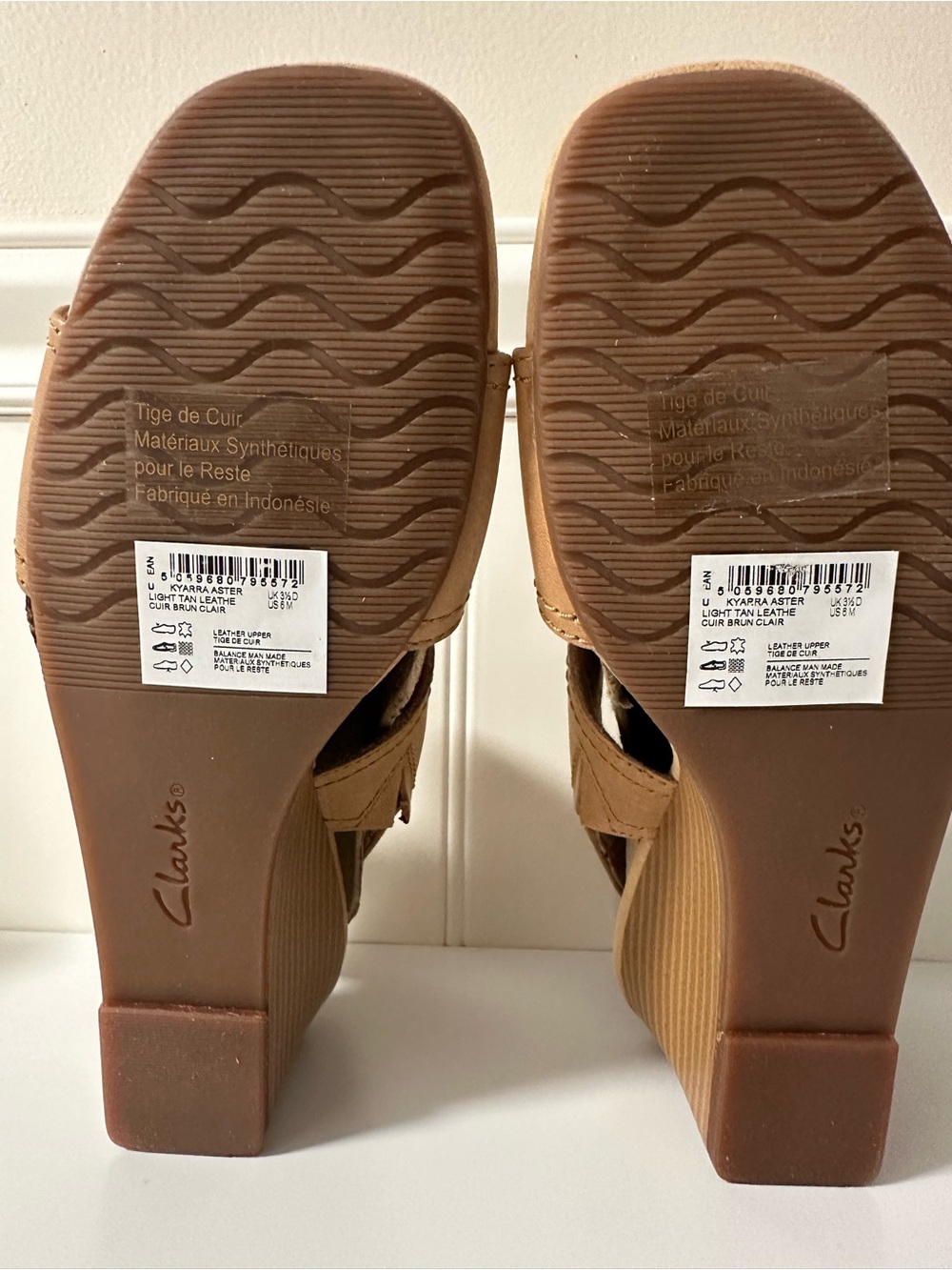 Clarks Tan Cutout Wedge Sandals - 6M - NIB - Picture 5 of 9